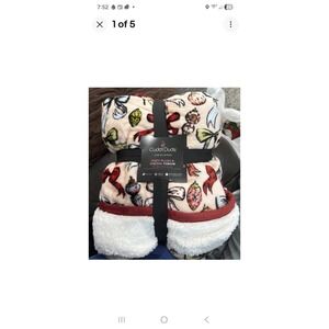 Cuddl Duds Cozy Plush Sherpa Throw Blanket   Ornaments & Bows 50x60" NEW